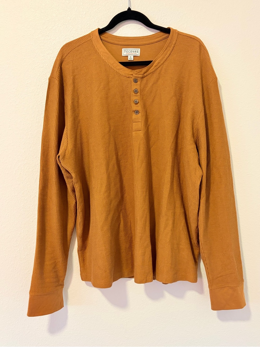 Tecovas Men XL Waffle Knit Henley Shirt Long Sleeve Pima Cotton Honey Brown